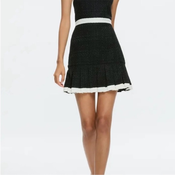 ALICE + OLIVIA Clarine Black White Trim Mini Square Neck Tweed Mini Dress Sz 10 - Picture 6 of 15
